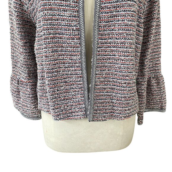 LOFT Tweed Wool Blend Striped Open Jacket Sz L Bell Sleeve Office Career Mature - Picture 4 of 11